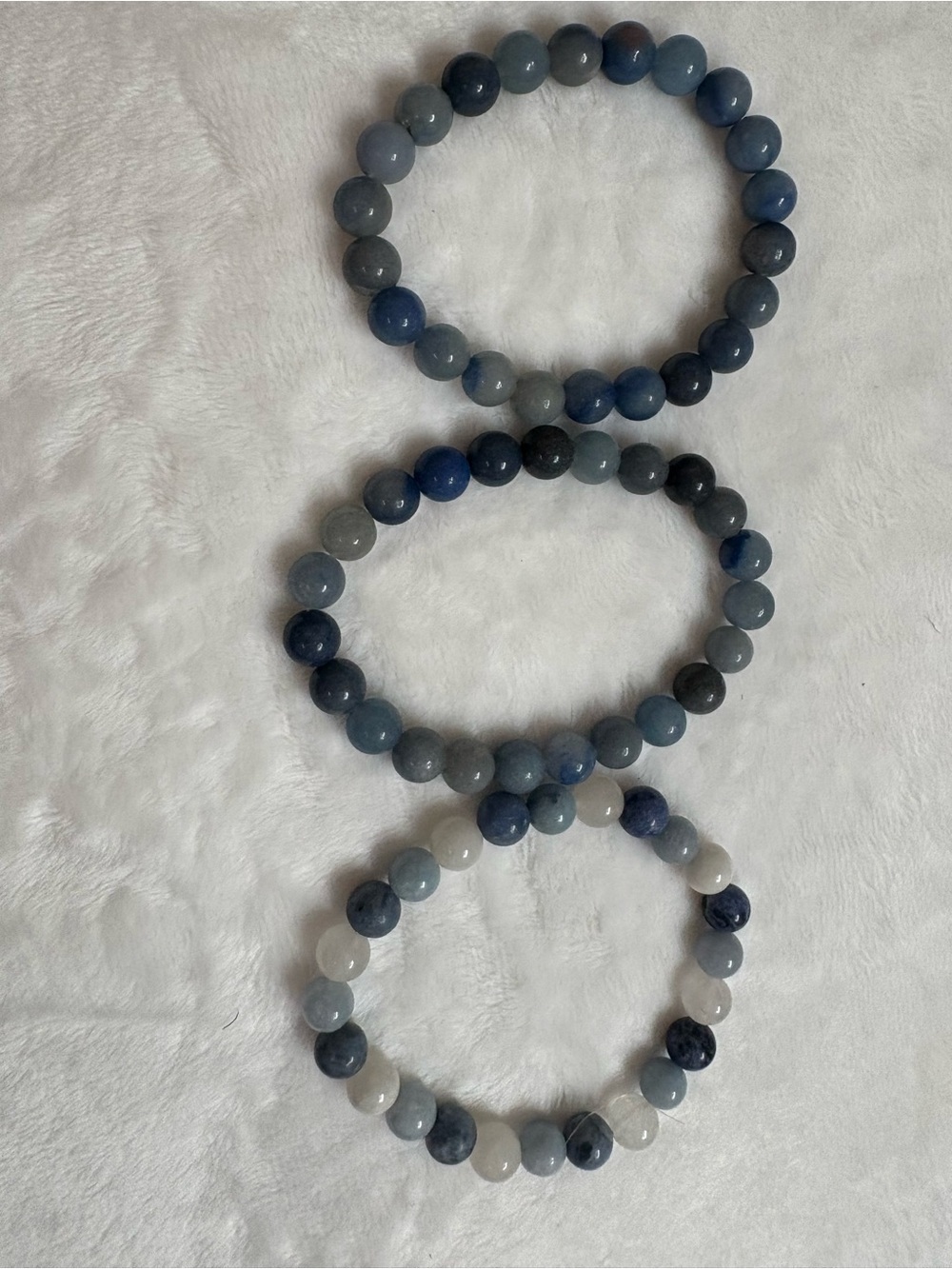 Blue and White Crystal Beaded Stretch Bracelet Trio - Women Jewelry